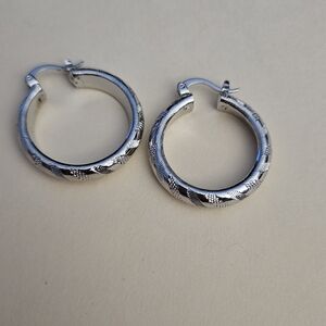 Chic Textured Silver Hoop Earrings